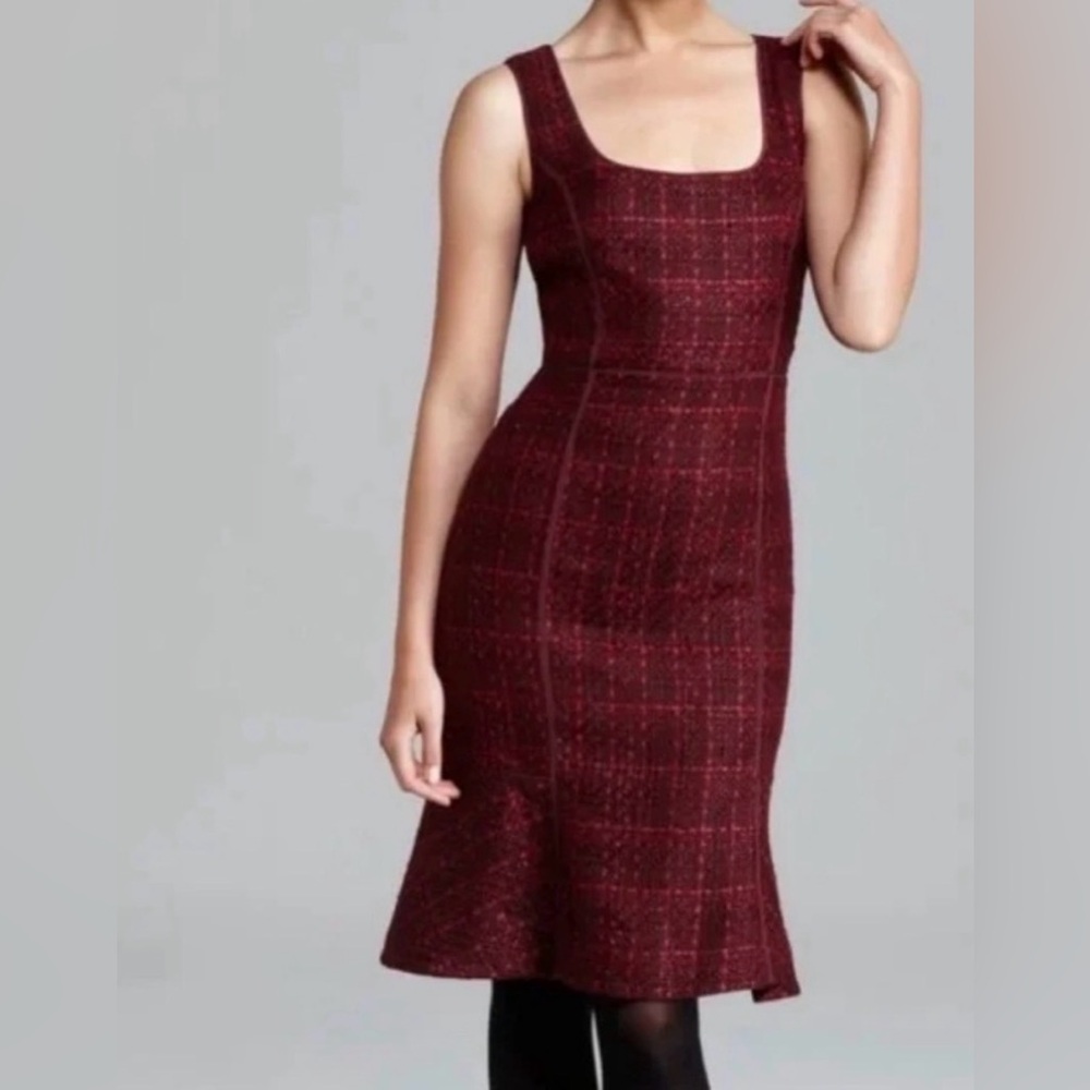 Tory Burch Burgundy Check Midi Dress